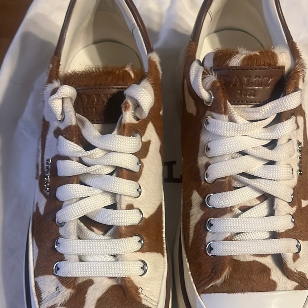 Bally Brown and White Cowhide Sneakers